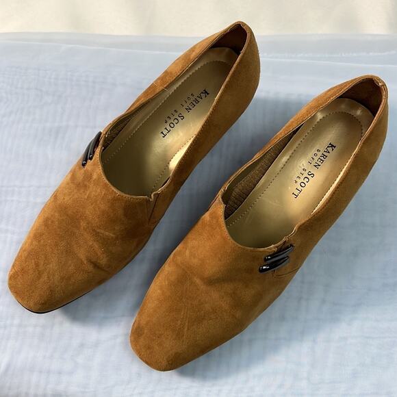 New! Suede Karen Scott Riley brown slip on heeled loafer size 6.5 - Picture 2 of 7